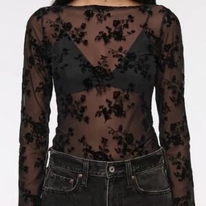 Abercrombie & Fitch Black Sheer Floral Blouse